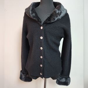 Squan Valley 100% Wool Cardigan Jacket | Faux Fur Trim | Women’s Medium